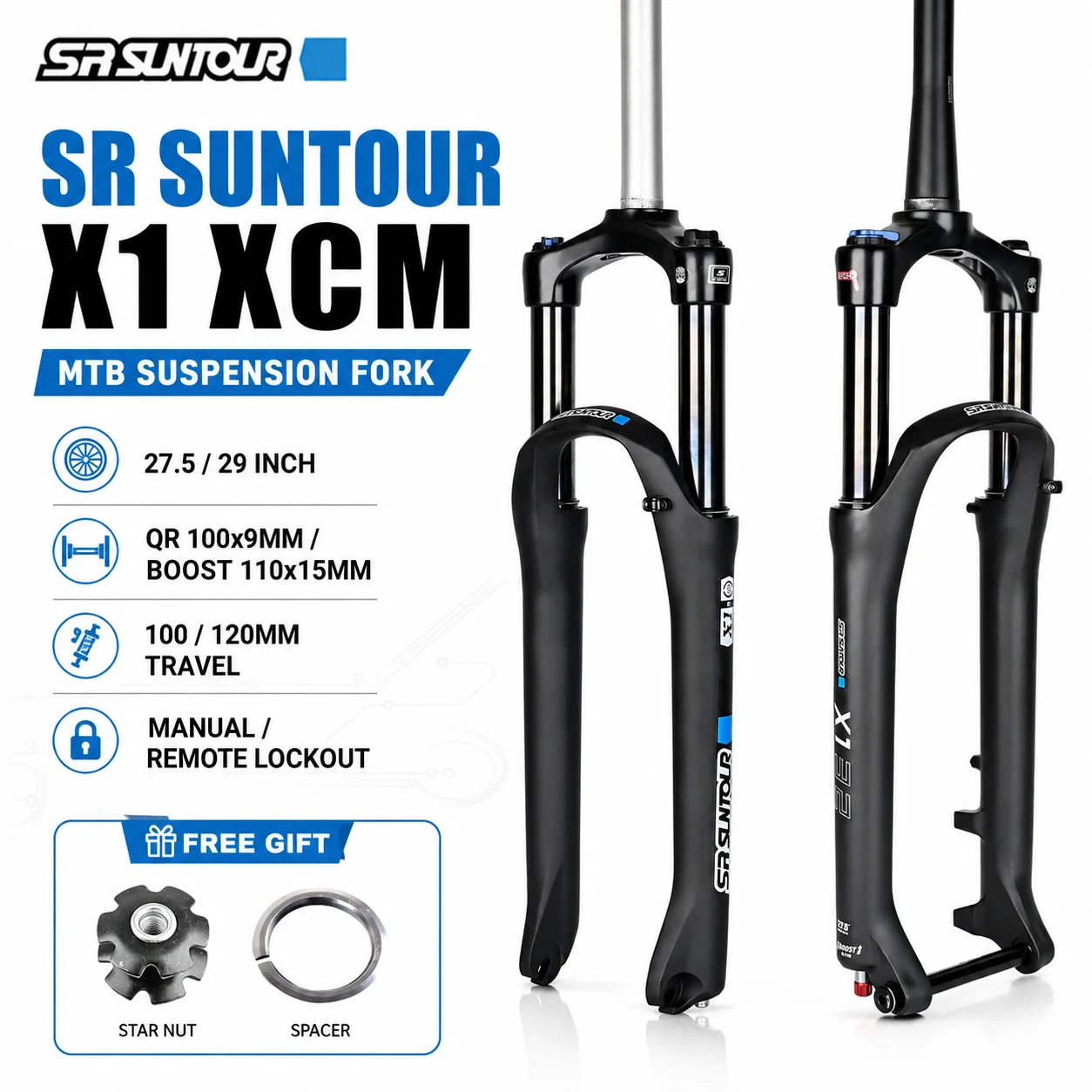 

Original SR SUNTOUR X1 XCM MTB Suspension Fork 27.5 29 Inch 120mm Travel QR 100x9 BOOST 110x15 Mountain Bike Fork