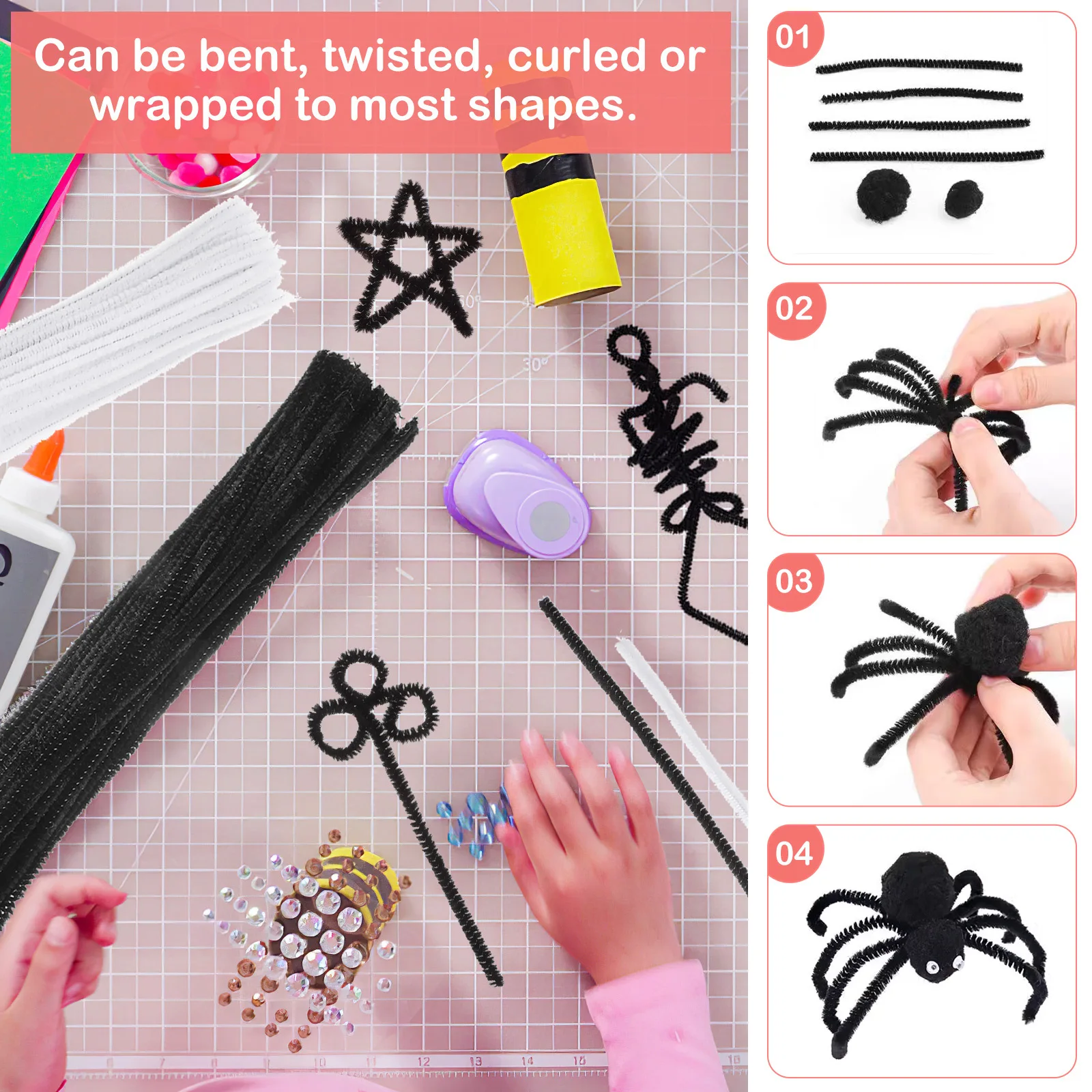 

200Pcs Twistable Bendable Bars DIY Craft Materials Black White Kids Creativity Building Sticks Educational Fun