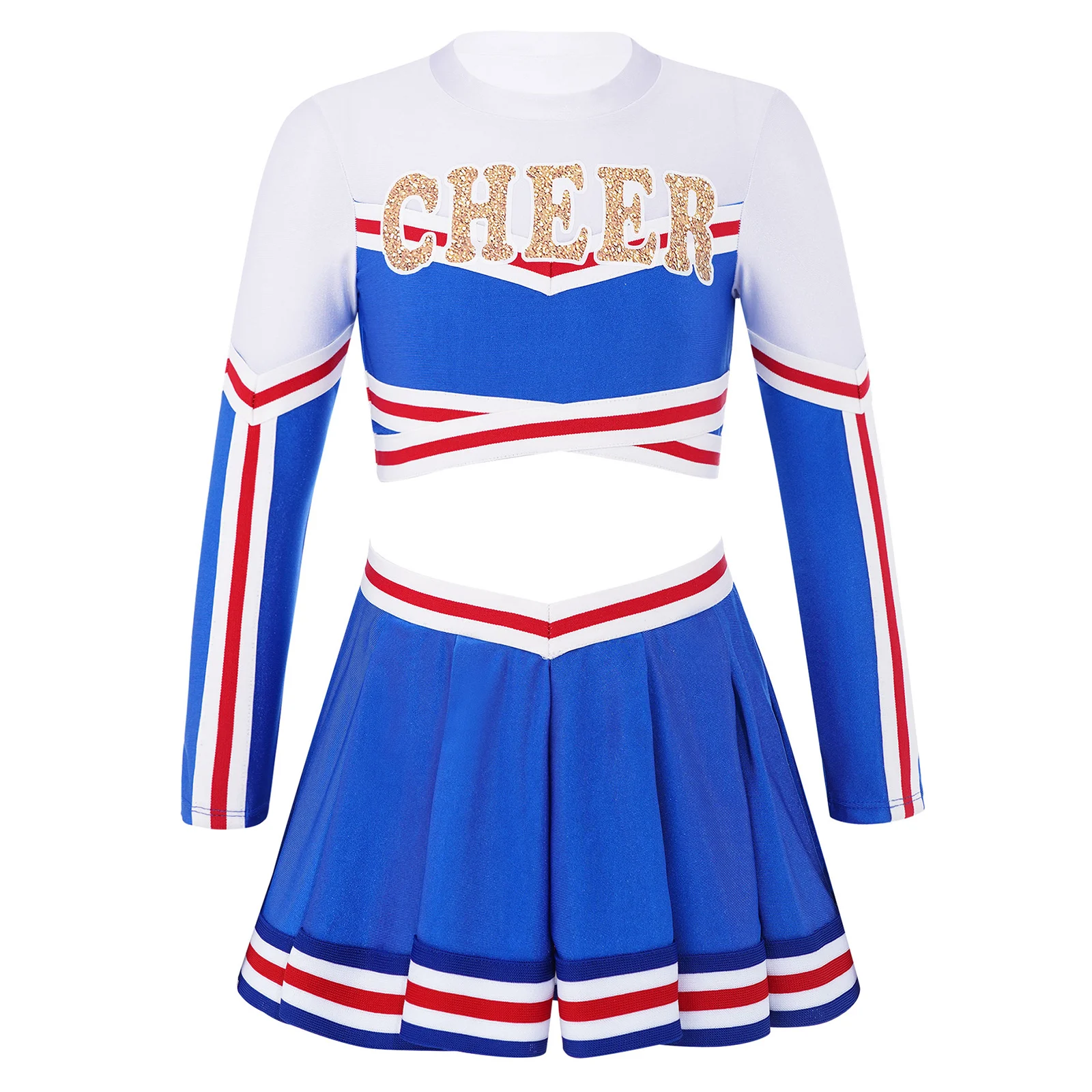 Uniforme de pom-pom girl à manches longues et col montant pour filles, ensemble de jupe plissée en Y imprimée, costume de danse de pom-pom girl pour enfants