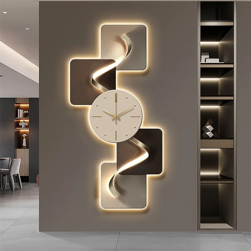 

corridor aisle Wall clock led light painting Modern entrance Wallclock interior noiseless horloges murale Living room decoration