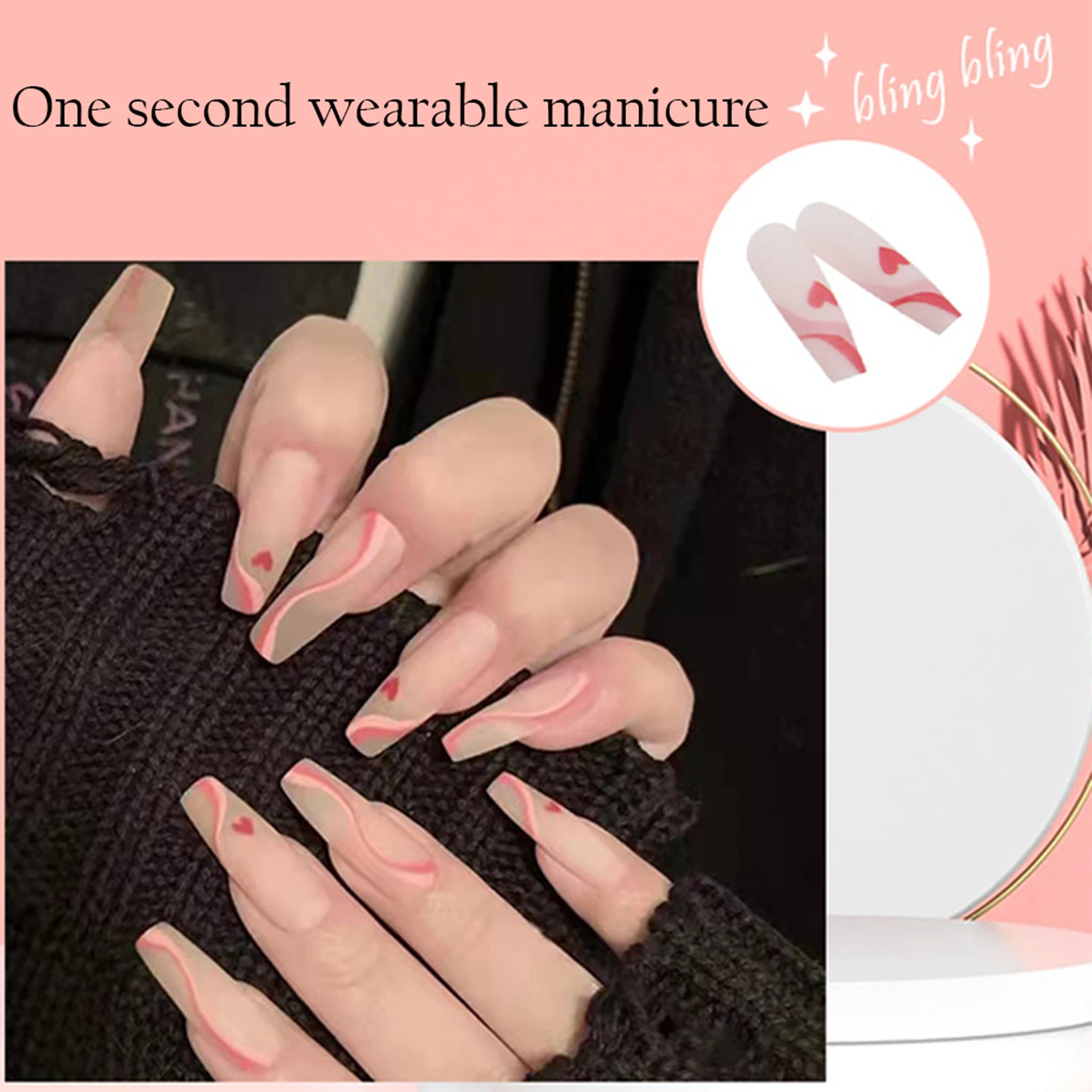 Long Lasting Glitter Artificial Nails Light and Easily Stick Fake Nail for Hot Girl Dress Matching