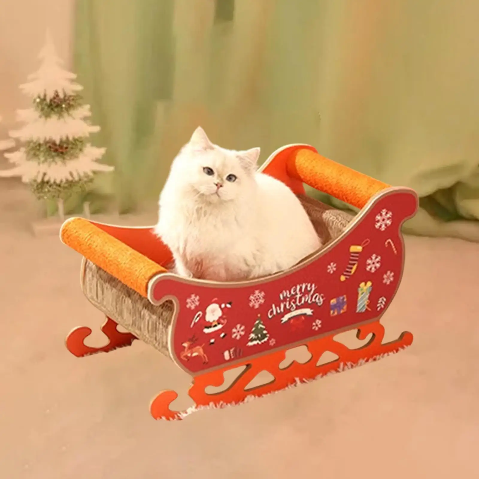 Santa Sleigh Cat Scratcher Bed Christmas Decoration Playing Holiday Cat Scratch Pad Kitten Scratcher Board Pad for Pet Gift