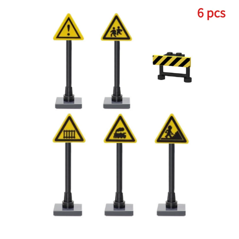 Urban Traffic Roadblocks Signal Lights Speed Limit Sidewalks Parking Lots Directional Signs Building Blocks Accessories MOC Toys