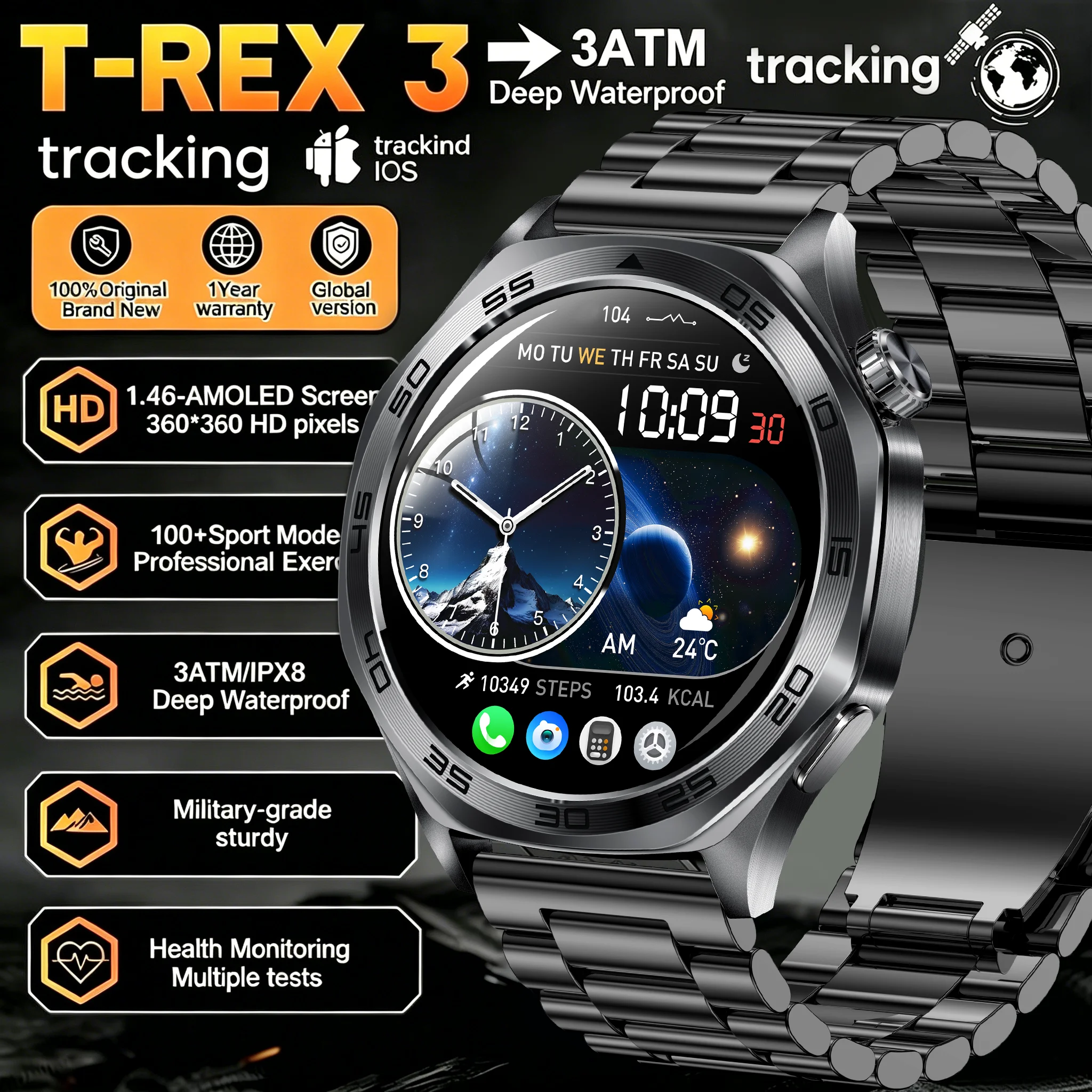 

Мужские смарт-часы 2026 года с беспроводными звонками, 1,46-дюймовым экраном, компасом для активного отдыха, мониторингом здоровья и аккумулятором 400 мАч