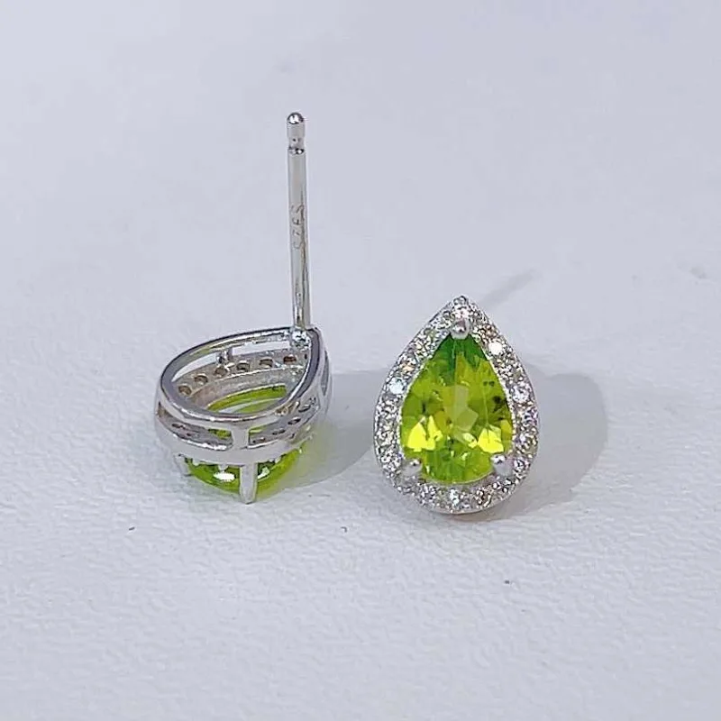 SACE GEMS Fashion Jewelry Earrings for Women 925 Sterling Silver 5*7MM Natual Peridot Stud Earrings Wedding Party Fine Jewelry