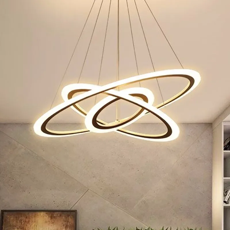 Modern LED Chandeliers Light For Dining Living Room Rings Luxury Lustre Hours White Black Suspension Lamp With Remote Control