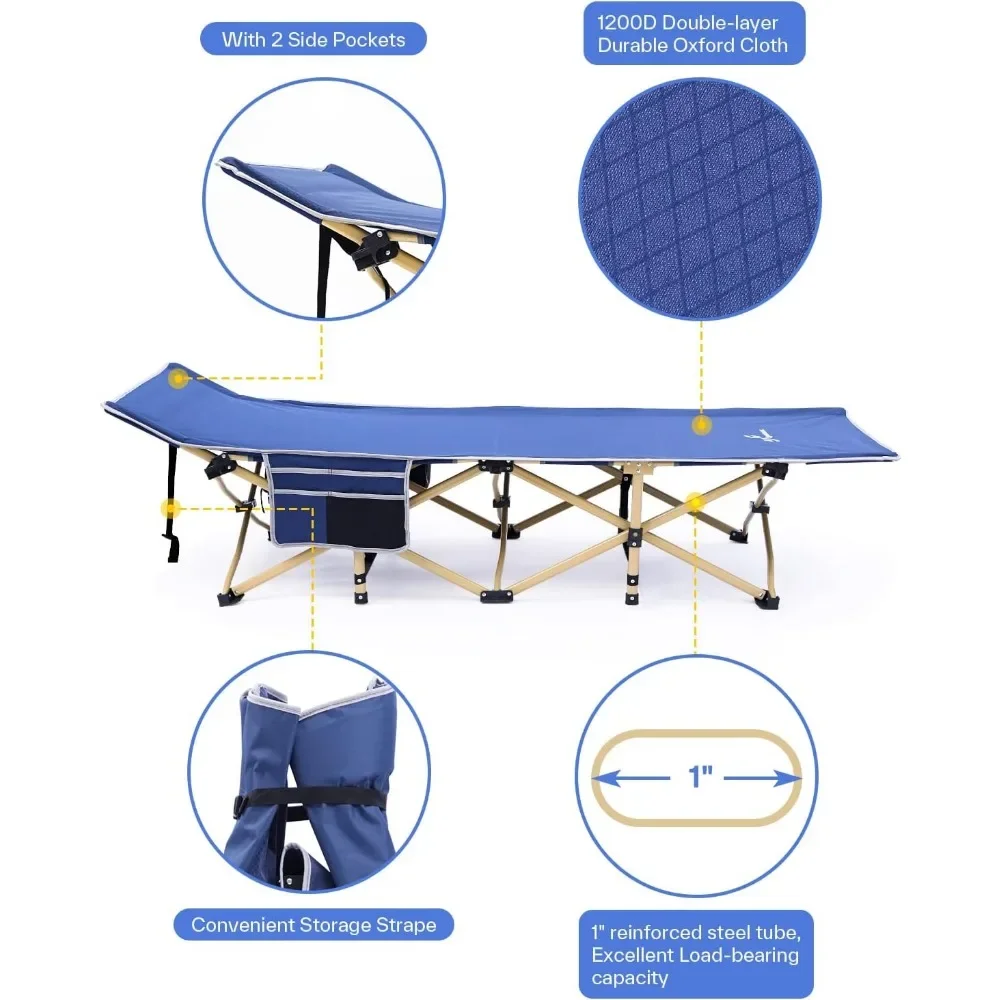 Tempat tidur berkemah dewasa dengan bantalan, tempat tidur lipat portabel awet 450 LBS dengan beban maksimum