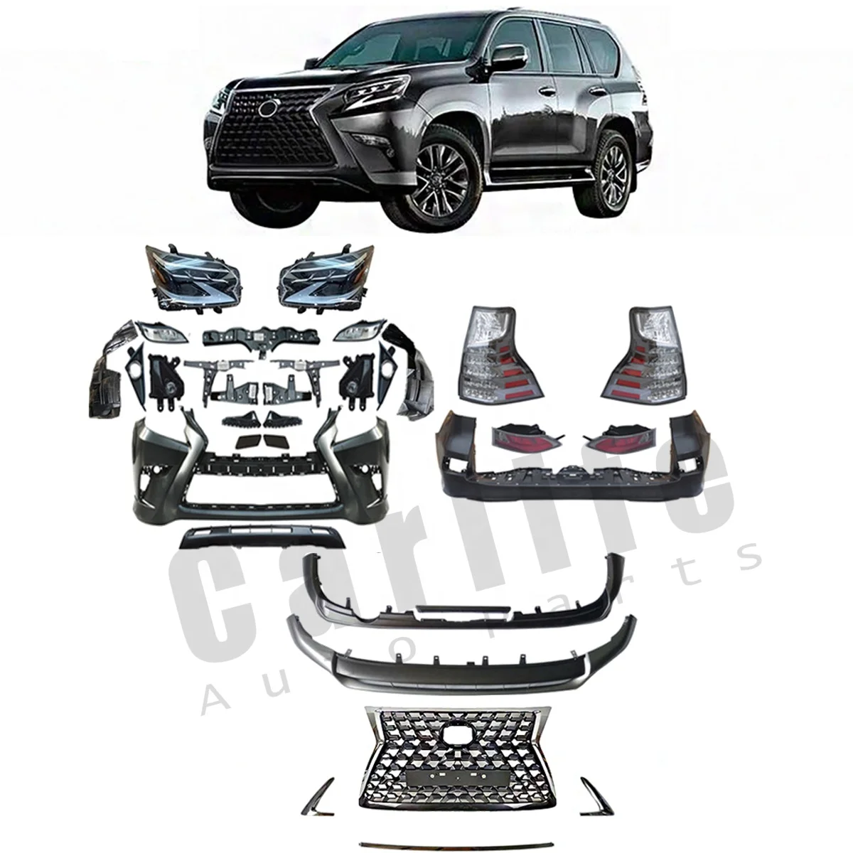 

Car bumpers parts Lexus GX460 2010-2019 year facelift to 2021 model with bumpers grilles headlights taillights