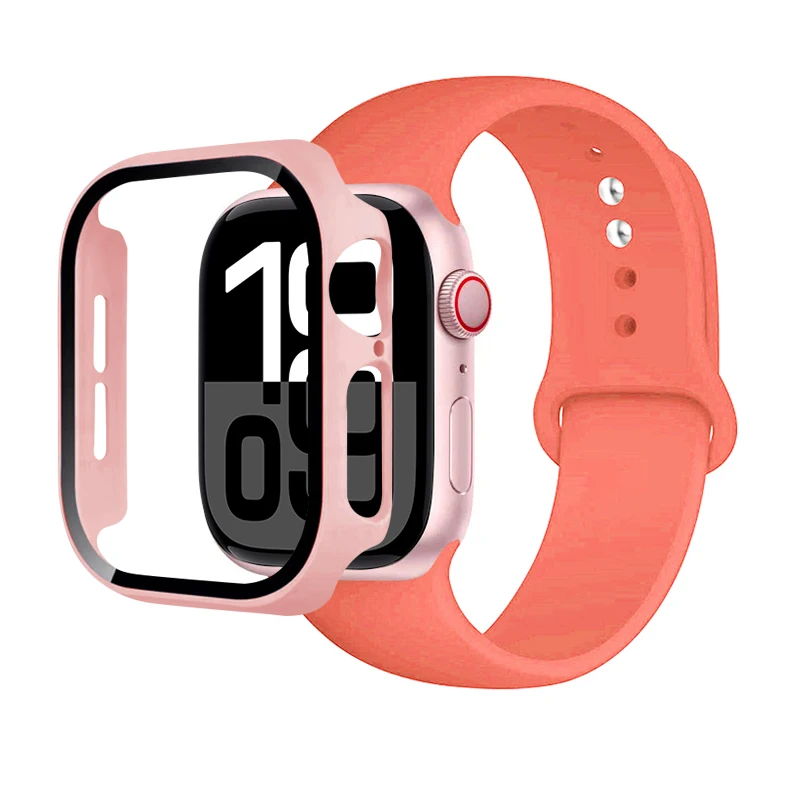 زجاج + حافظة + حزام لساعة أبل 44 مللي متر 40 مللي متر 45 مللي متر 41 38 42 46 مللي متر سيليكون الساعات سوار iWatch سلسلة 10 9 7 6 5 4 3 SE