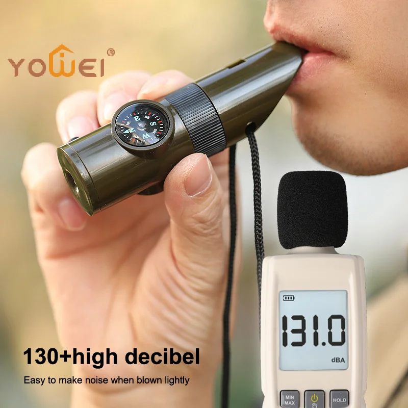 Latest 7 In1 Outdoor Emergency Whistle With Compass Thermometer Magnifier LED Lights Portable Convenient Survival Tools
