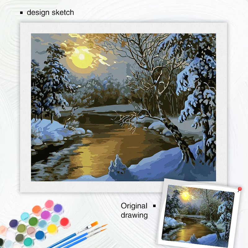 RUOPOTY colorare con i numeri immagini invernali pittura a olio con i numeri neve paesaggio decorazioni per la casa kit disegno tela dipinta a mano