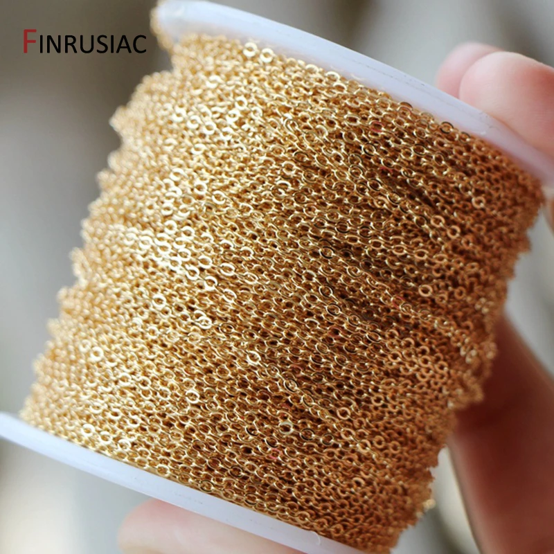 14/18K Gold Plated Brass Flat Oval Cable Chain,1.6/2.0MM Link Chains For Jewelry Making DIY Necklace Bracelet Supplies