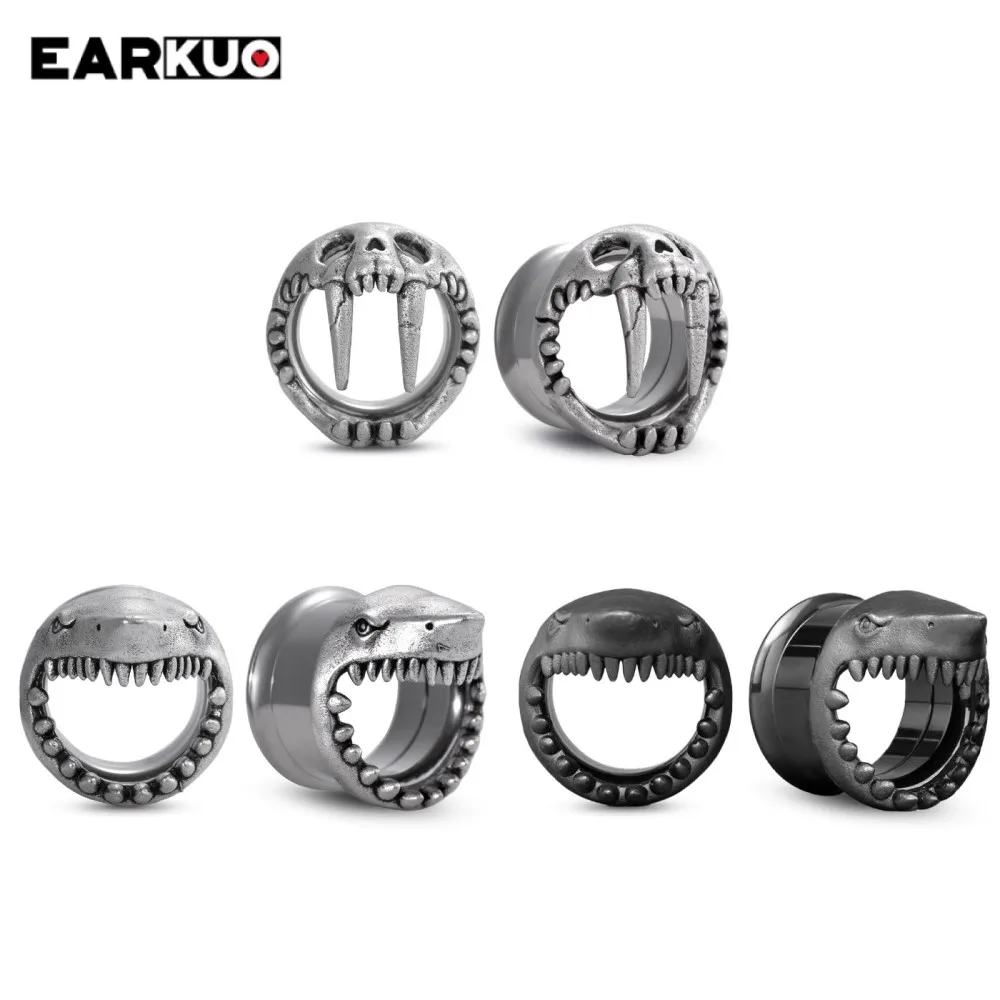 EARKUO Zirconia Cat Shark Ear Tunnels Plugs Stretchers Body Piercing Jewelry Earring Expanders Gauges 2PCS