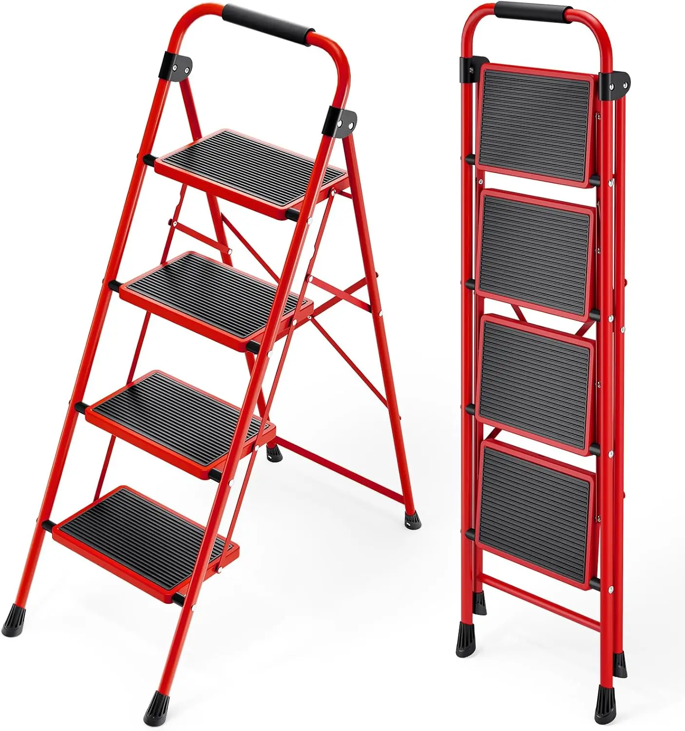 KINGRACK Escalera Plegable 4 Peldaños, Escalera de Tijera con Pedales Antideslizantes Anchos, Manubrio de Esponja, Escalón Tabur