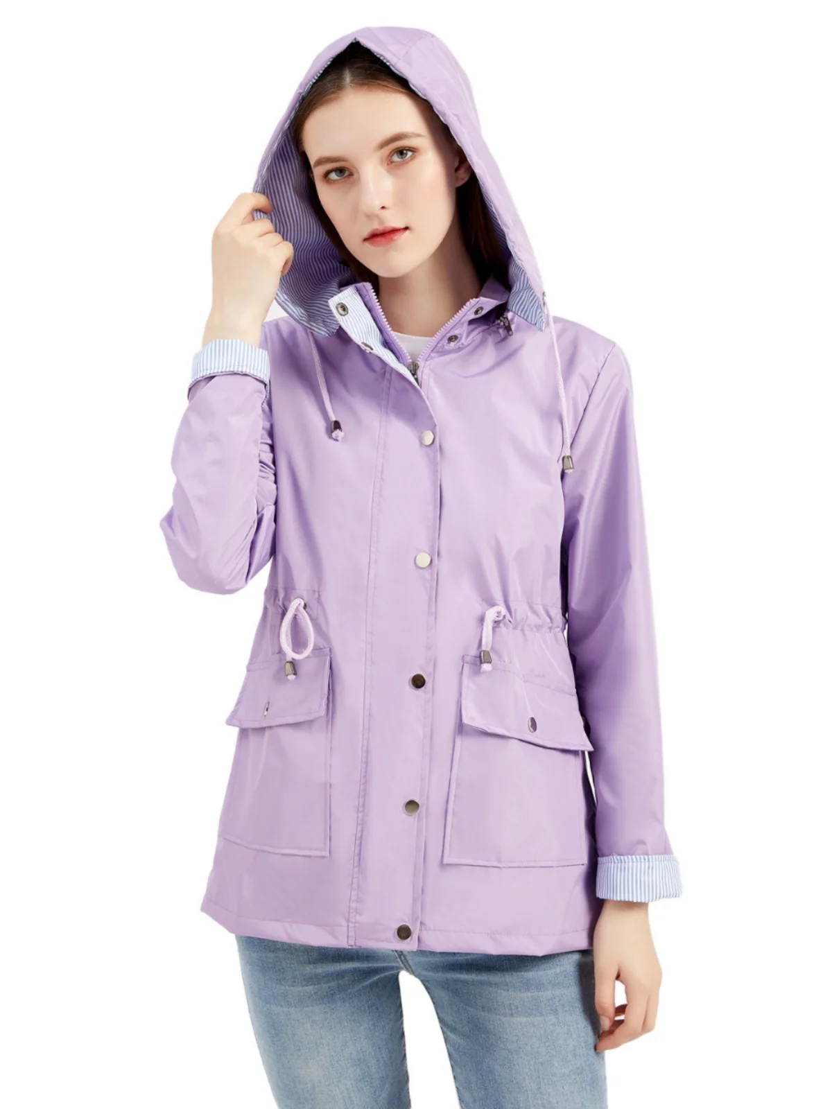 

Women's Autumn Winter Detachable Hat Windbreaker Lightweight Mature Large Size Ladies Outerwear Raincoat Commute Sle Zipper...