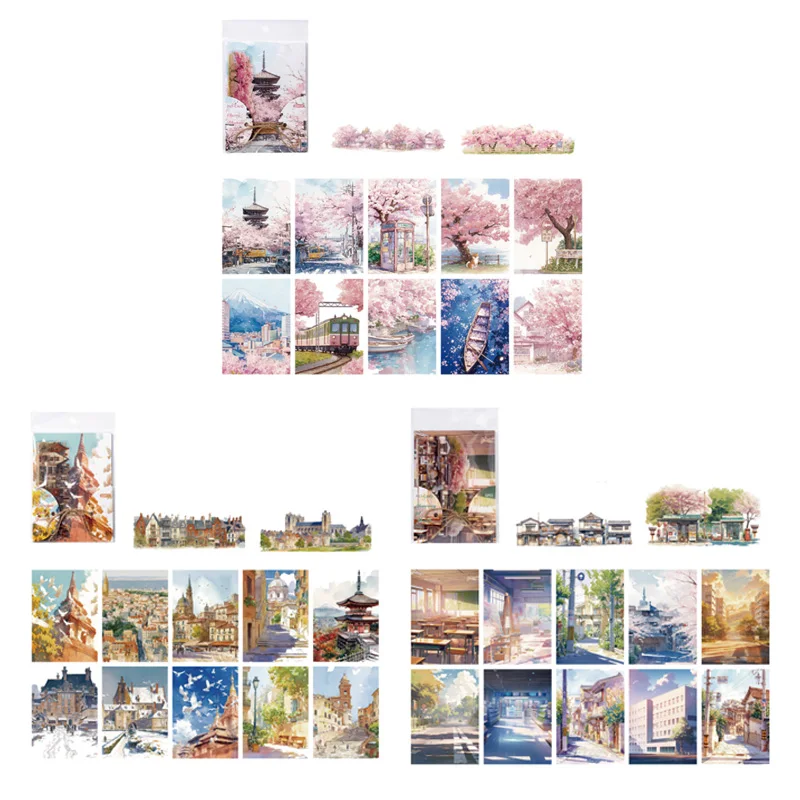 2Style 96Pcs/bag Heart Journey Series Landscape Material Paper Creative Handbook Stickers DIY Photo Frame Journal Background