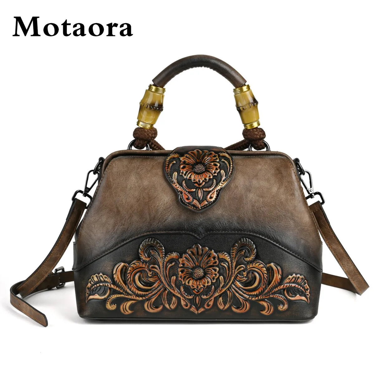 

MOTAORA Women Leather Handbag Vintage Designer Luxury Handmade Carved Female Shoulder Bag Trendy Hand Bags for Ladies