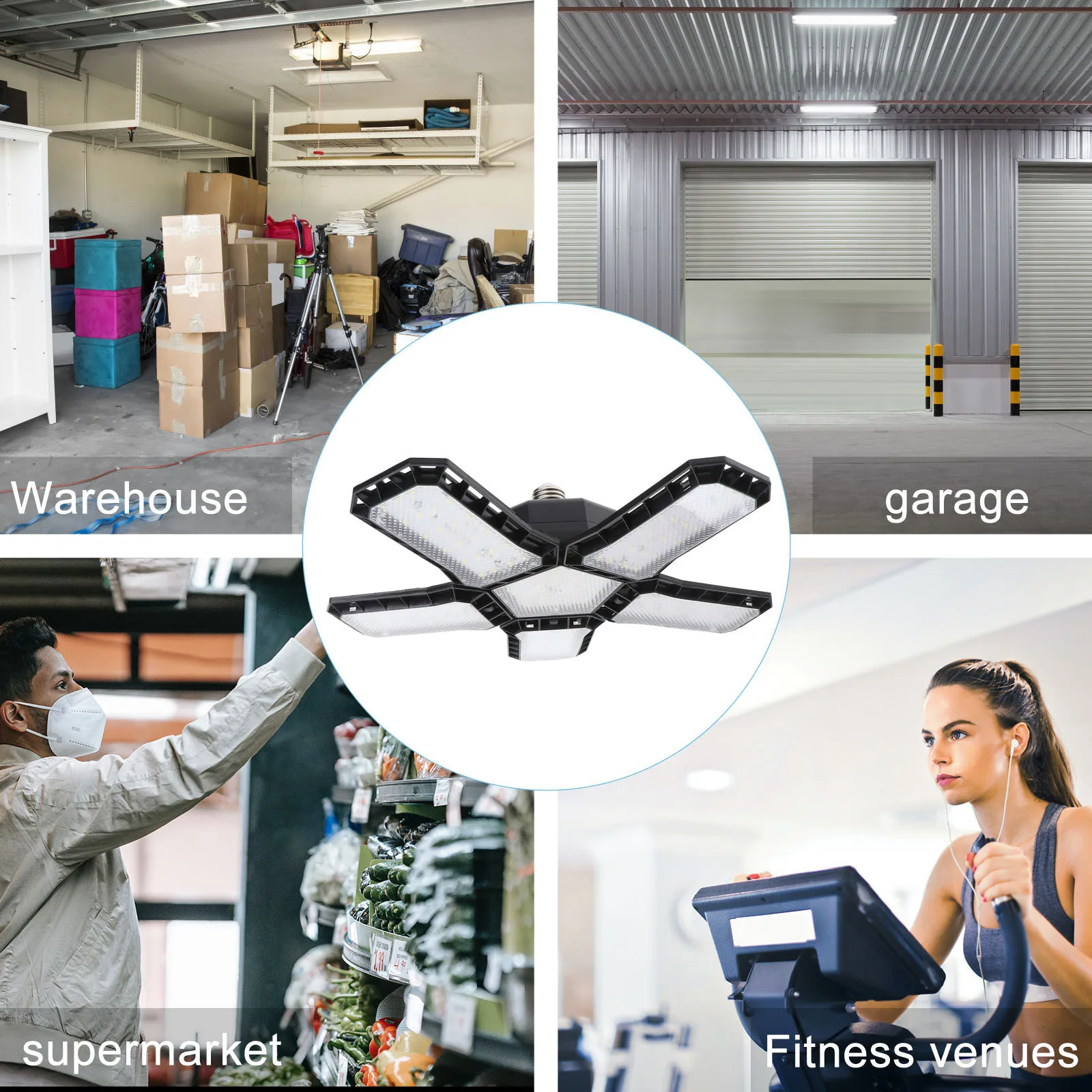 Cinque pannelli LED Lampada da garage Plafoniera regolabile pieghevole Lampada da inondazione deformabile per garage grandangolare per aree di grandi dimensioni