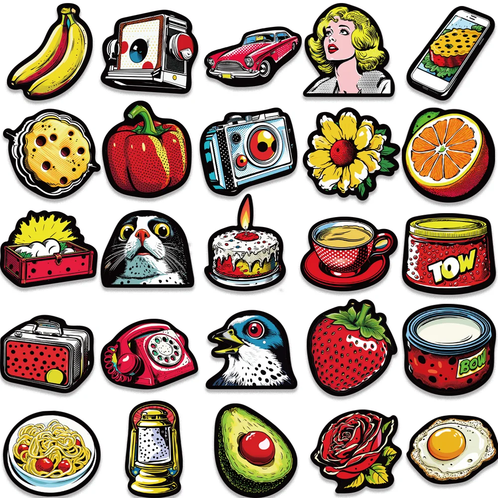 50 Stuks Amercian Retro Stickers Voedsel Item Voor Envelop Computer Dagboek Suitecase Gitaar Ipad Graffiti Esthetische Waterdichte Sticker