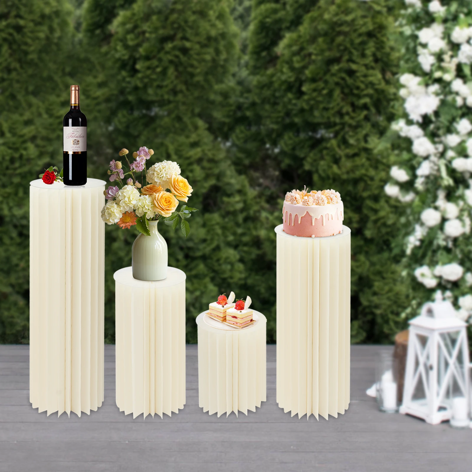 

Reusable Cardboard Flower Stand Set of 4, Heavy Duty, Elegant Backdrop for Weddings, Birthdays, and More, Easy to Assemble
