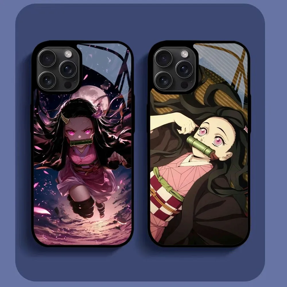 

Demon Slayer Kamado Nezuko Phone Case For IPhone16 15 14 13 12 11 Pro Xs Max Mini XR X 7 8 Plus Luxury Mirror Hard Funda