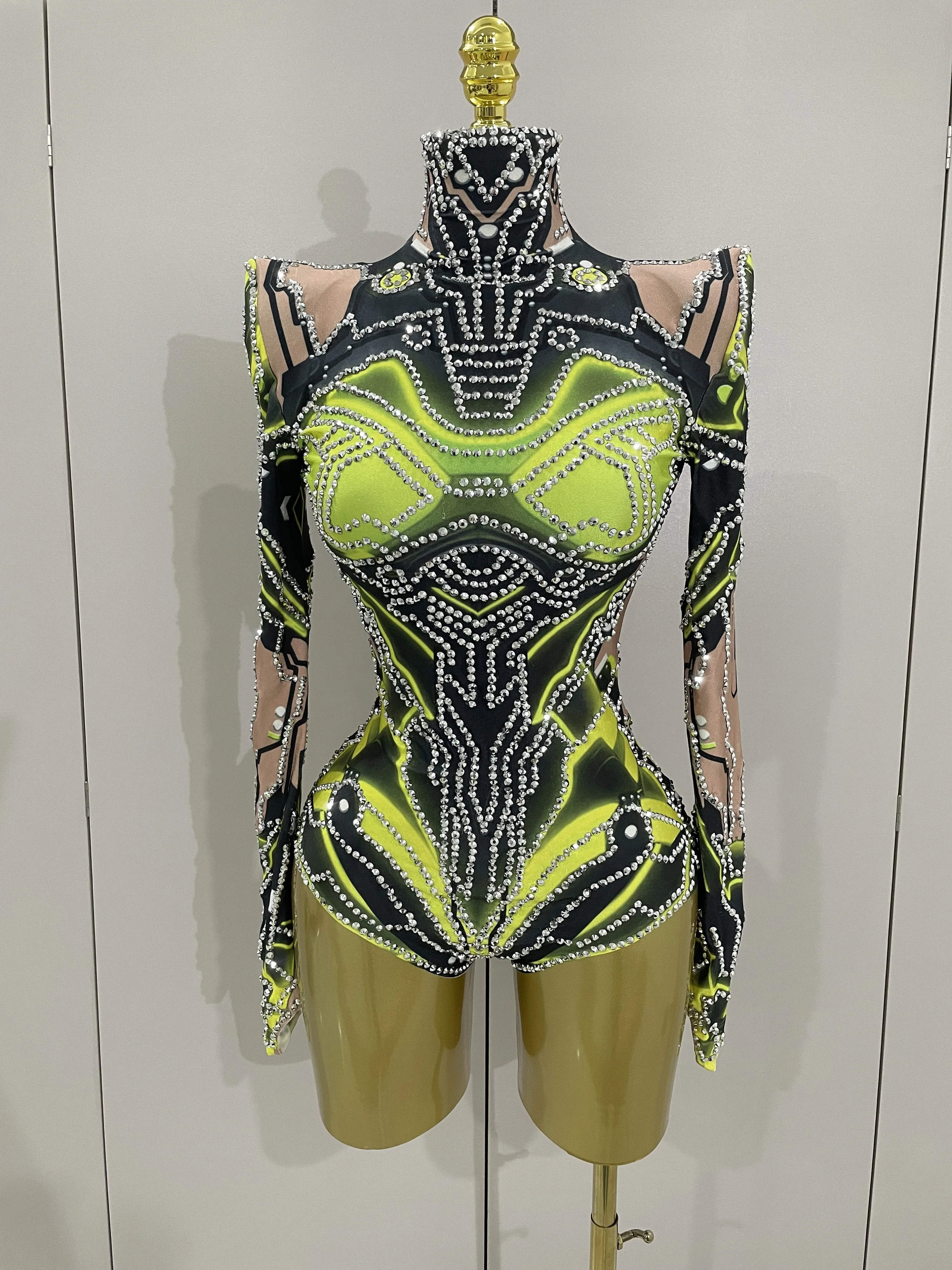 2025 Women Sexy Sparkly Stretch Bodysuit Nightclub Bar Dj Gogo Dancers Group Jumpsuit Pole Dance Clothing Cosplay Stage Costumes