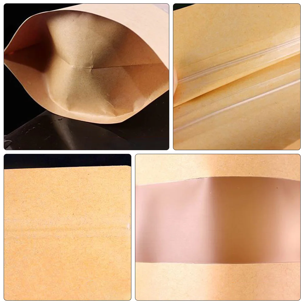 

50Pcs Kraft Paper Reusable Stand Up Food Sealing Bags with Valve Airtight Resealable Storage Bags for Fruit Tea and Dried Food