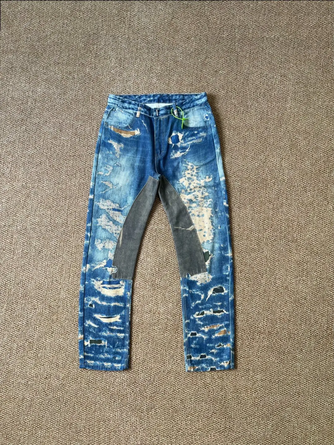 Piercing tie dyeing embroidery belt Pants Jeans Men Women Black Washed Joggers Trousers