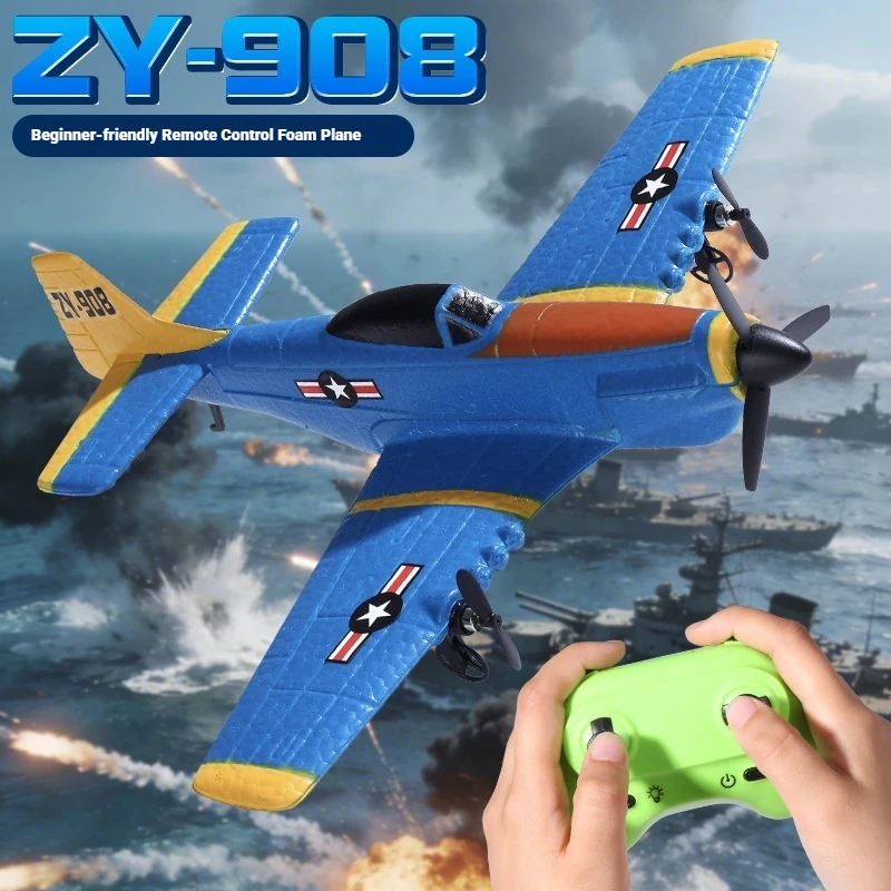 Zy 908 Rc Airplane 2 4G Two Channel P51 Mustang Fighter Fixed Wing Glider Remote Control Aircraft For Adult Flying Hobby