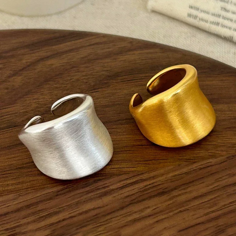 

Real 925 Sterling Silver 18K Gold Geometric Opening Rings for Women Exaggerated Trendy Fine Jewelry Irregular Accessories