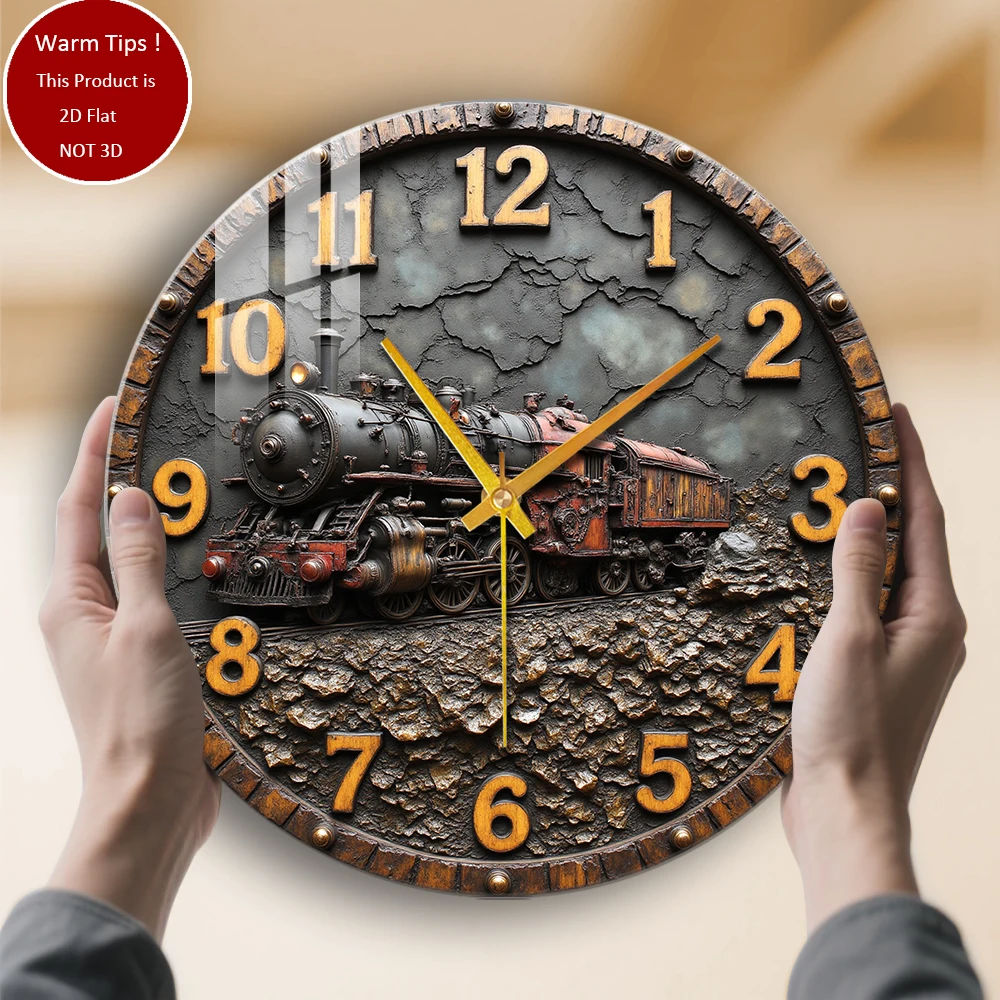 

Настенные часы из закаленного стекла, винтажные часы с паровым локомотивом, подходящие для декора стен или настольного дисплея в любом месте