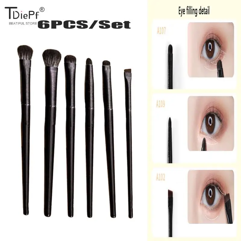 6PCS/set Eyes Makeup Brushes Set Professional Soft Contouring Eyeshadow Eyeliner Eyebrow Brush Women Facial Beauty Cosmetic Tool