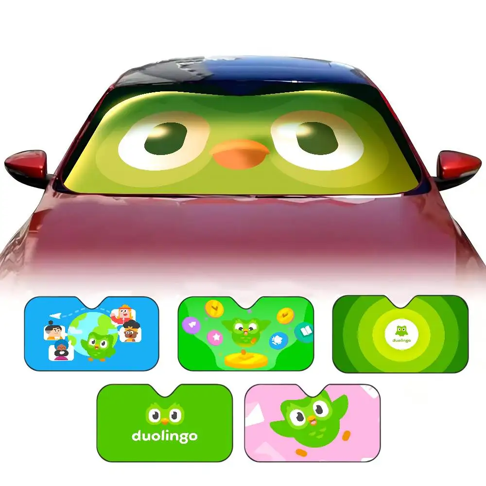 Language App D-Duolingo Car Windshield Sunshade Cover Foldable Automotive Sun Shade Visor Window Uv Reflector Cars Keep Car Cool