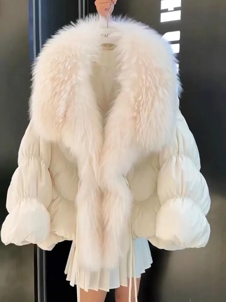 

Ladies Thiened Lazy Sle Loose Winter Coat White ort Cotton Jaet with Fur Collar Korean Sle plus Size Slimming Outer...