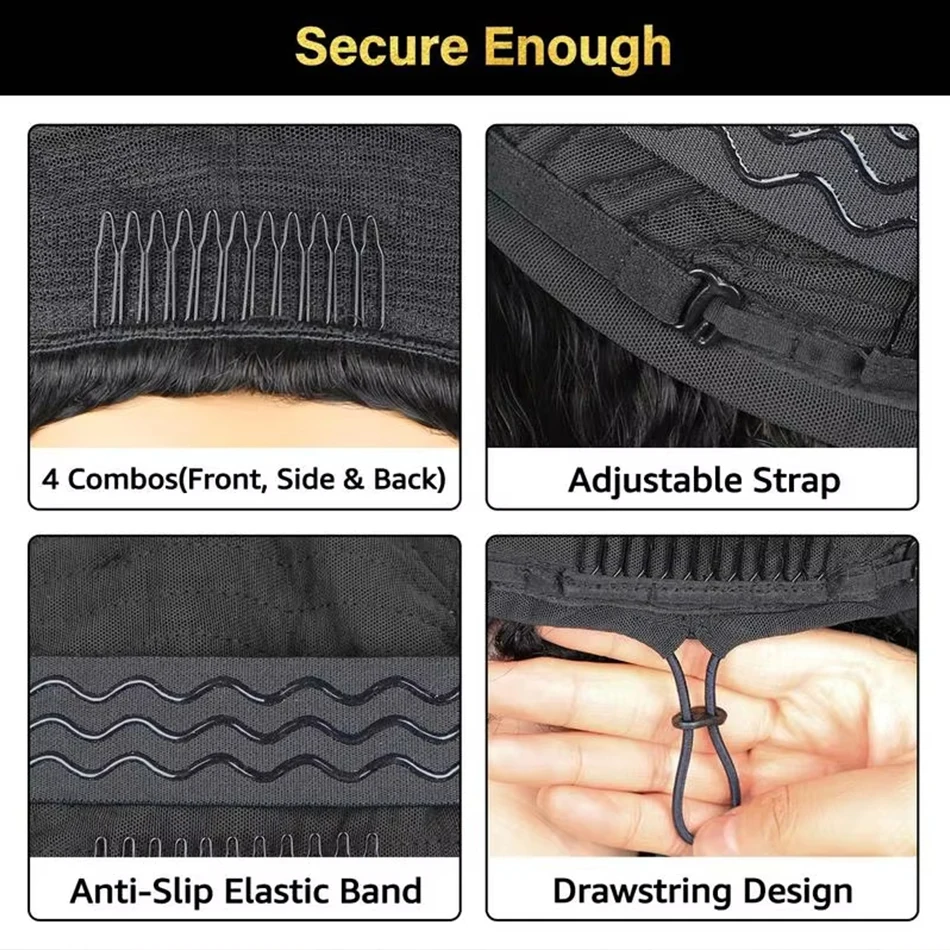 ナチュラルカラー 100%人毛 3 in 1 ハーフウィッグ キンキーストレート 18～34インチ ドローストリング シームレスクリップ フルマシンメイド ハーフウィッグ