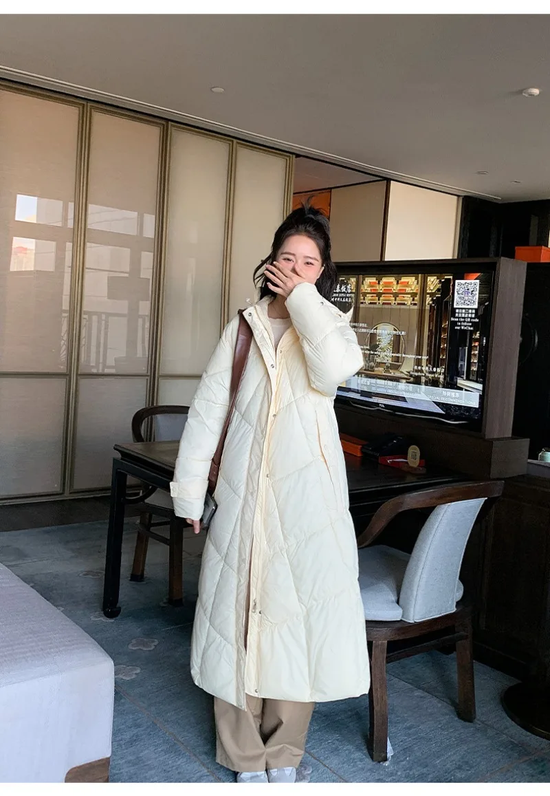 2026 Fashion Down Cotton-padded Jacket Women's Winter X-long Parkas Thicken Warm Top Hooded Coat Loose A-line Quilted Outerwear