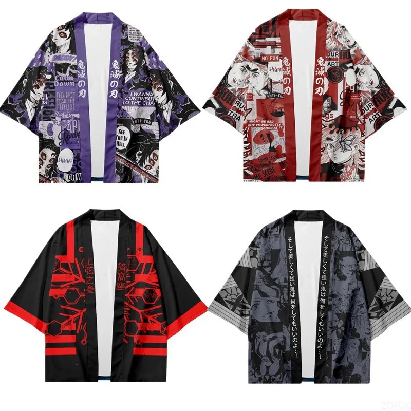 

Japanese Anime Ghost Slayer Blade Kimono Cloak Cosplay Costume 3D Digital Printing Anime Half Sleeved Cardigan Top