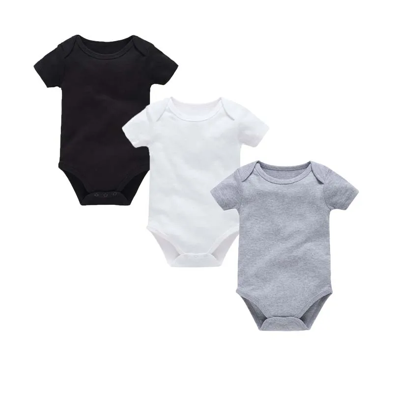 

Baby Clothing Cotton Onesies Boy Girl Black White Gray Short Sleeve Solid Color Bodysuits Summer Outfits 0-24 Months