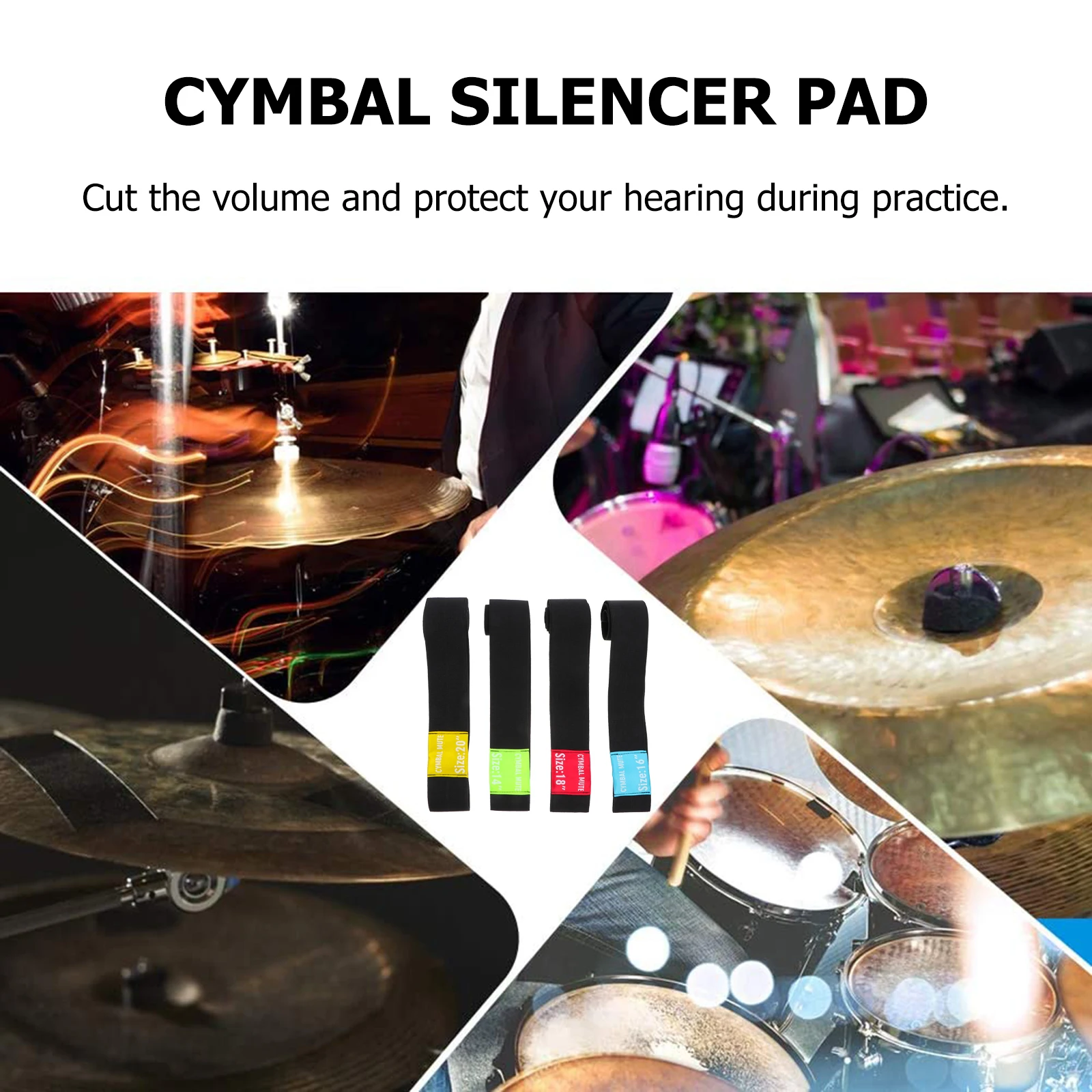

4pcs 14in Green 16in Blue 18in Red 20in Yellow Cymbal Mute Pad Belt Drum Accessories Practice Dampeners Foldable