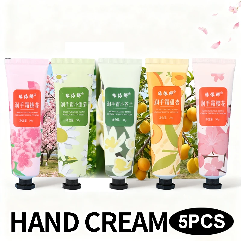 5 Stück Handcreme, 5 verschiedene Geschmacksoptionen, 24 Stunden feuchtigkeitsspendend, feuchtigkeitsspendend und pflegend Hände, feuchtigkeitsspendend und feuchtigkeitsspendend