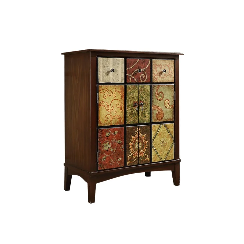 

American household retro door cabinet Solid wood home integrated storage cabinet Entry door Living room retro partition cabinet