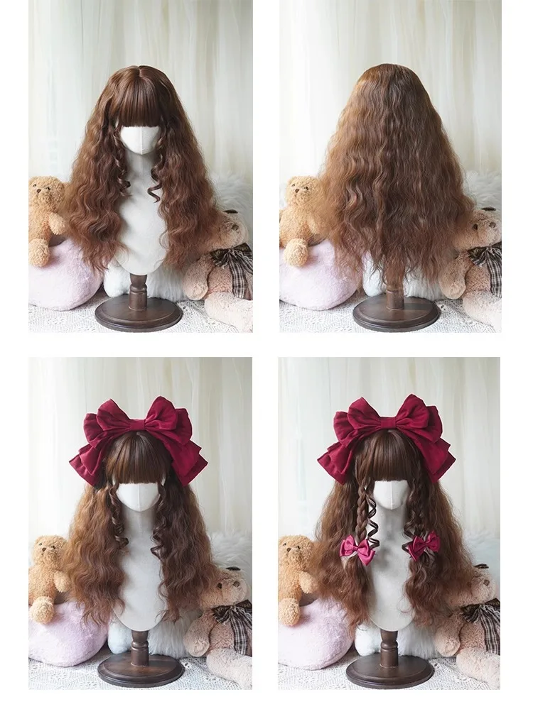 Parrucca cosplay Lolita per capelli sintetici ricci lunghi da 60 cm, morbida naturale, dolce, per uso quotidiano, per la vita scolastica, con frangia per le donne
