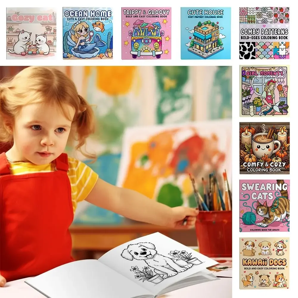 Libro da colorare creativo per cartoni animati, pittura antistress, regalo, libro di scarabocchi educativi in brossura per adulti e adolescenti