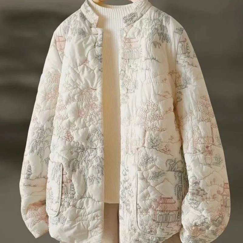 Women's Autumn Winter Tops Coat Cotton Clothes Embroidery Retro Slim Loose Design Soft Comfortable Trend New Versatile Niche