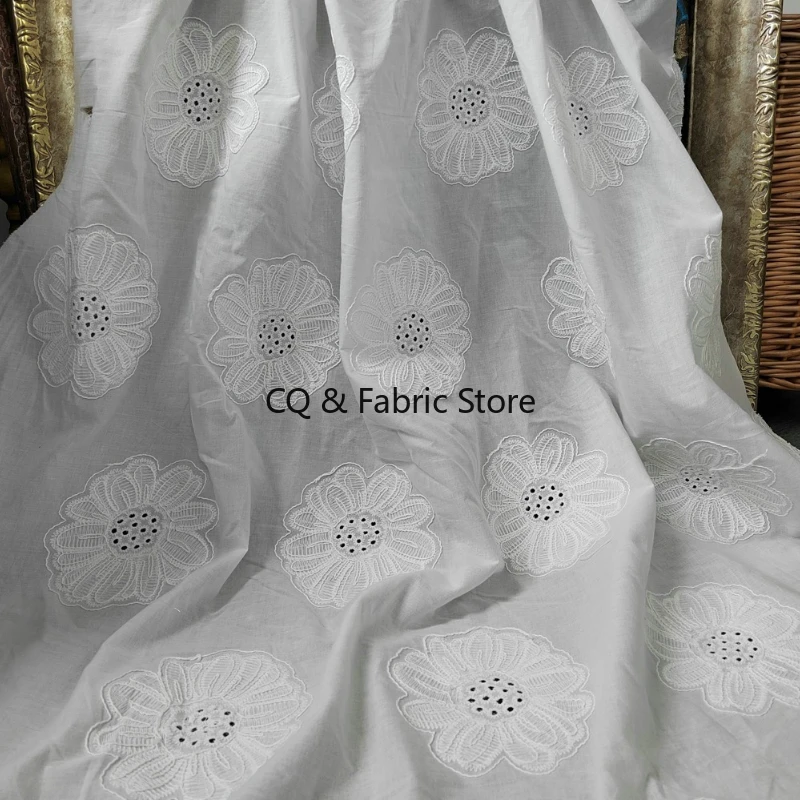 

134 см ширина 1 ярда/лот белая 3D цветочная вышивка хлопчатобумажная ткань платье/одежда/ скатерть/материал занавески «сделай сам»