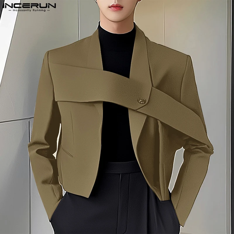 Fashion Well Fitting Tops INCERUN New Mens Deconstruction Design Solid Suit Coats Leisure Streetwear Cropped Long Sleeved Blazer