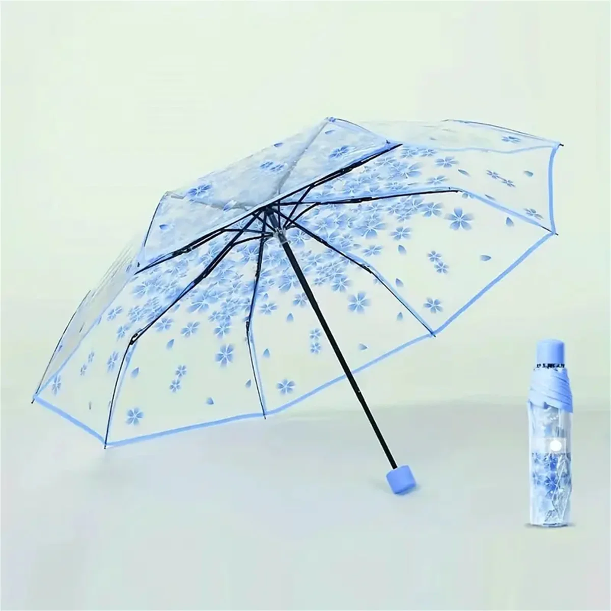 Korean Umbrella Folding Cute Korean Mini Fresh Simple Sen Series Trifold Cherry Blossom Transparent Japanese Umbrella