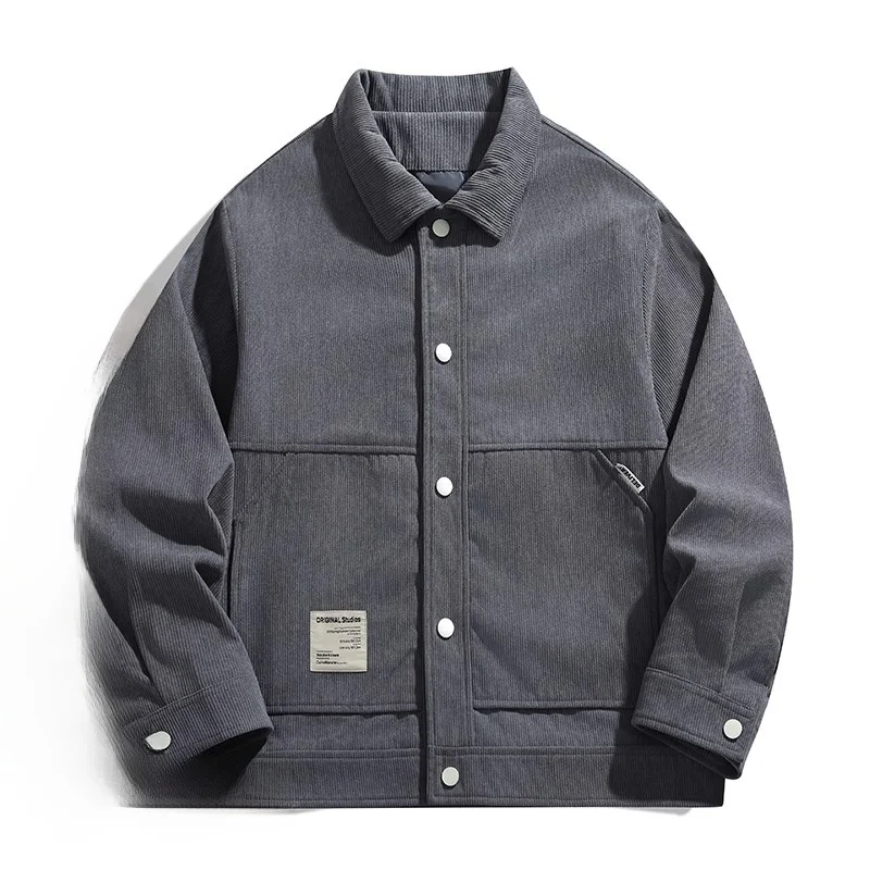 

Мужская вельветовая куртка на весну-осень, свободного кроя, ветрозащитная, модная, с воротником, в стиле рабочей одежды, молодежная, трендовая, из полиэфирного волокна