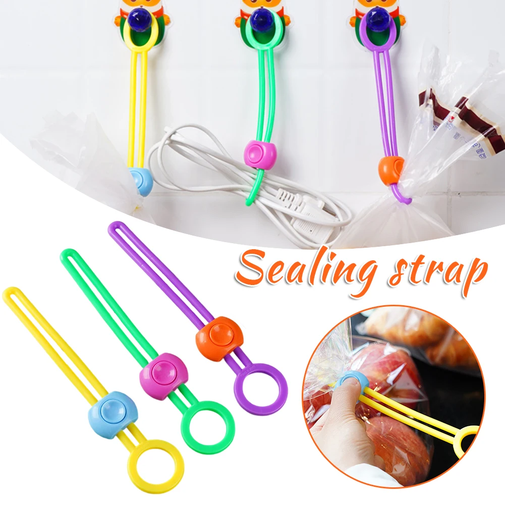 3/5pcs Silicone Food Bag Sealing Strap Multi-Purpose Adjustable Food Sealing Clips Sealer Data Cable Storage Kitchen Gadgets