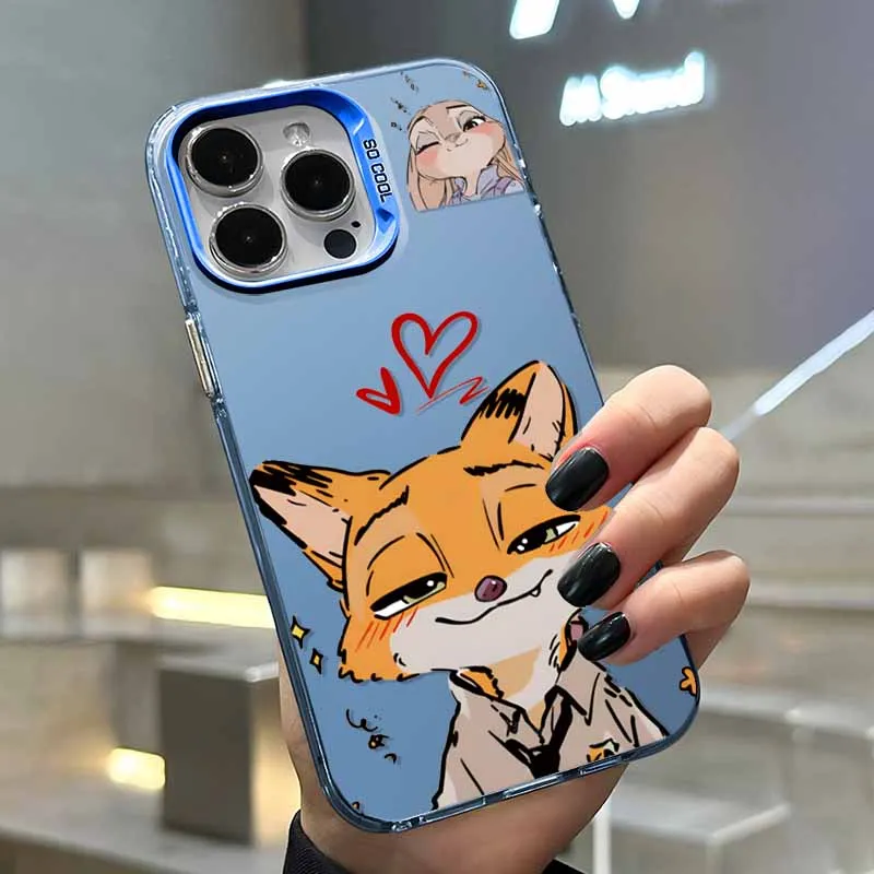 Zootopia زوجين غطاء لطيف لابل آيفون 17 الهواء 16E 16 15 14 13 12 mini 11 8 7 Pro Max Plus حافظة هاتف ملونة